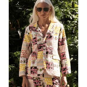 Alix of Bohemia Georgette Preppy Patch Patchwork Blazer Yellow Canary Size M